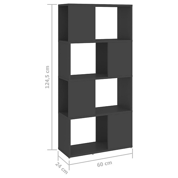 grāmatu plaukts, pelēks, 60x24x124,5 cm, inženierijas koks