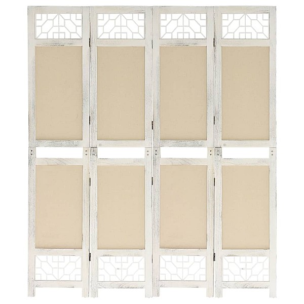 338559  4-Panel Room Divider Cream 140x165 cm Fabric