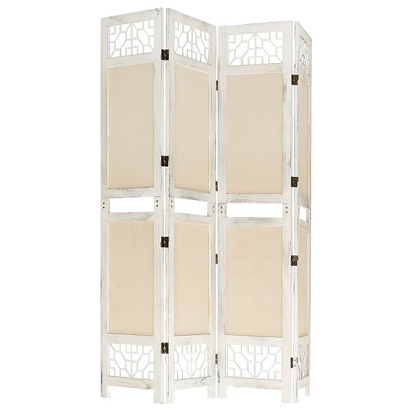 338559  4-Panel Room Divider Cream 140x165 cm Fabric