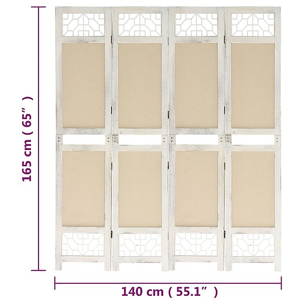 338559  4-Panel Room Divider Cream 140x165 cm Fabric