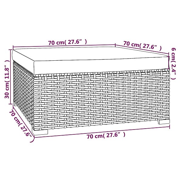 dārza kāju balsts ar matraci, 70x70x30 cm, melna PE rotangpalma