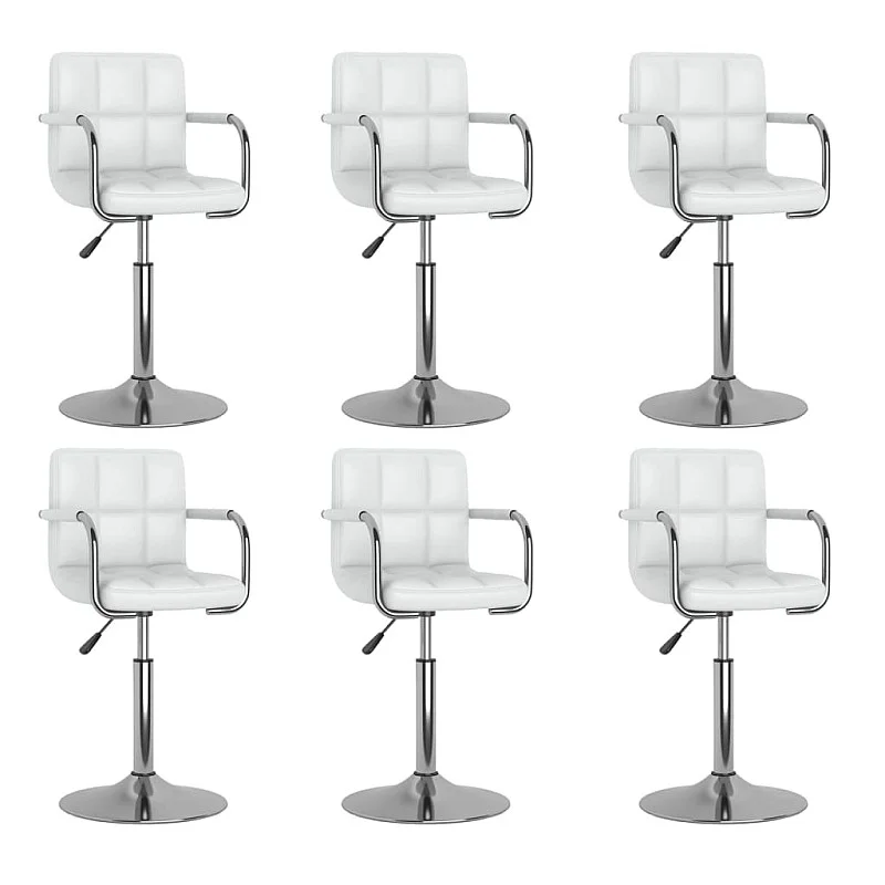 grozāmi virtuves krēsli, 6 gab., balta mākslīgā āda