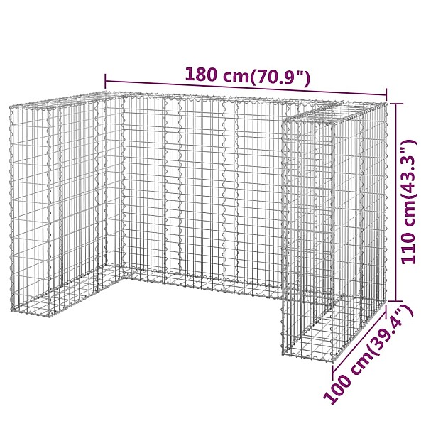 gabions atkritumu tvertnēm, cinkots tērauds, 180x100x110 cm