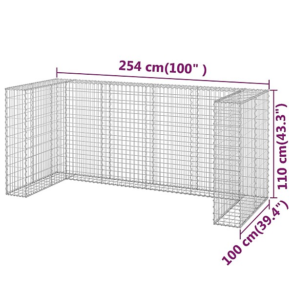 gabions atkritumu tvertnēm, cinkots tērauds, 254x100x110 cm