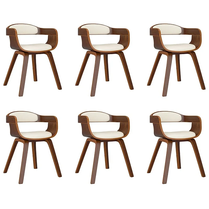 virtuves krēsli, 6 gab., liekts koks un krēmkrāsas mākslīgā āda virtuves krēsli, 6 gab., liekts koks un krēmkrāsas mākslīgā āda