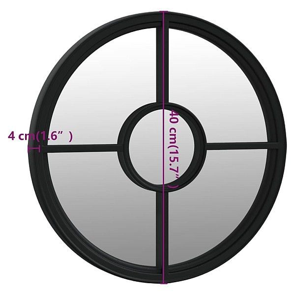spogulis, melns, 40x4 cm, dzelzs, apaļš, izmantošanai telpās