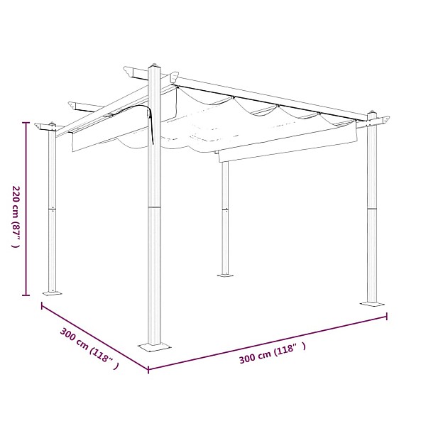 dārza nojume ar izvelkamu jumtu, 3x3 m, pelēkbrūna