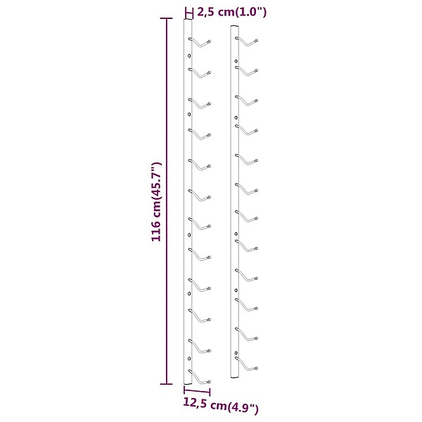 sienas vīna pudeļu plaukti 12 pudelēm, 2 gab., balti, dzelzs