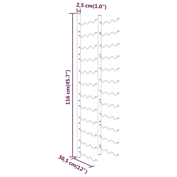sienas vīna pudeļu plaukts 36 pudelēm, 2 gab., zeltaina dzelzs