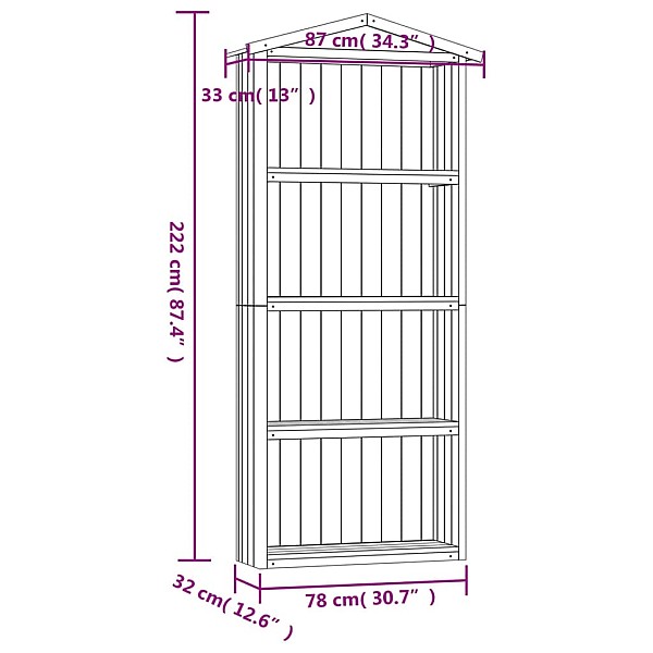 dārza instrumentu plaukts, 87x33x222cm, impregnēts priedes koks