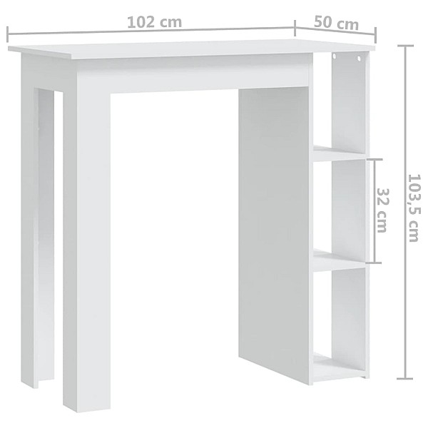 bāra galds ar plauktu, balts, 102x50x103,5cm, inženierijas koks