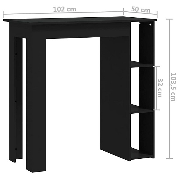 bāra galds ar plauktu, melns, 102x50x103,5cm, inženierijas koks