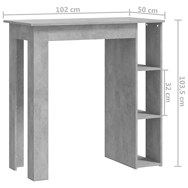 bāra galds ar plauktu, pelēks, 102x50x103,5cm inženierijas koks