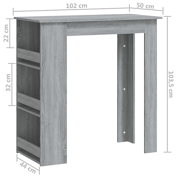 bāra galds ar plauktu pelēcīgs 102x50x103,5cm inženierijas koks