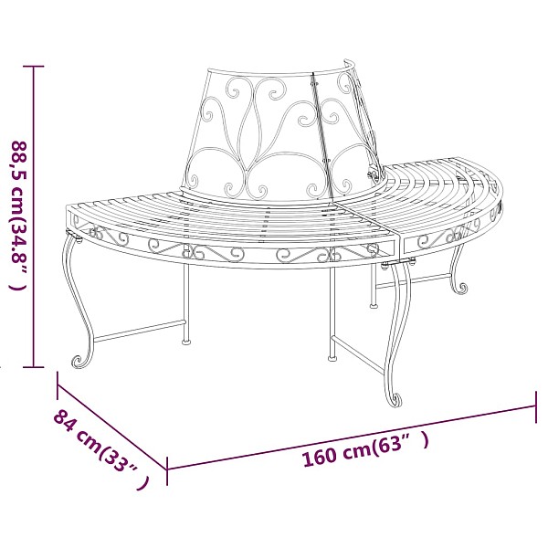 sols, uzstādāms ap koku, pusapaļš, 2gab., Ø160cm, melns tērauds