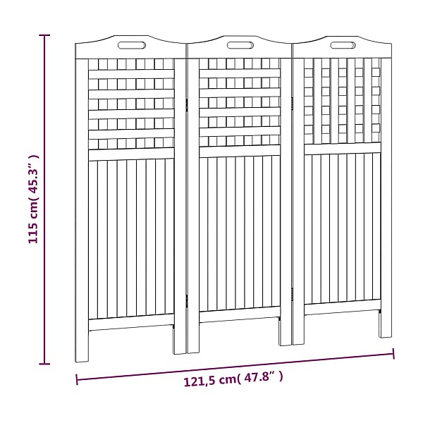 3-paneļu istabas aizslietnis, 121,5x2x115cm, akācijas masīvkoks