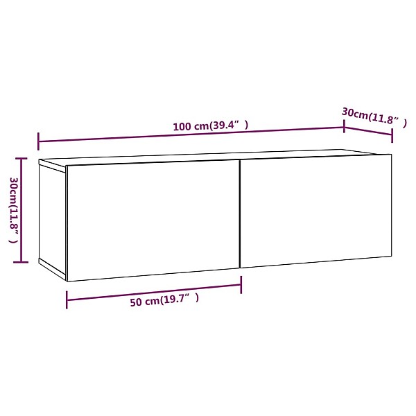 TV skapītis, pelēcīga ozolkoka, 100x30x30 cm, inženierijas koks