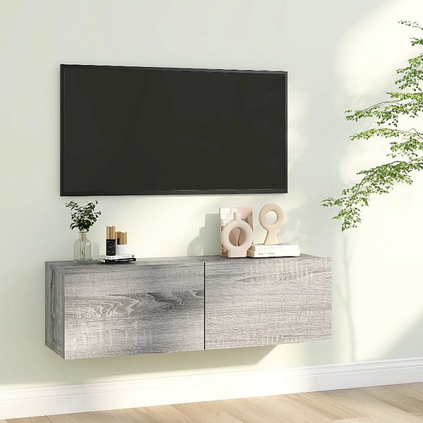 TV skapītis, pelēcīga ozolkoka, 100x30x30 cm, inženierijas koks