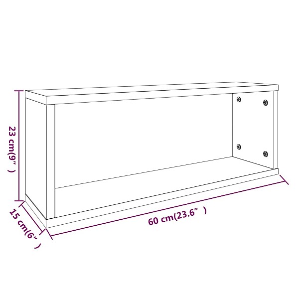 kuba formas sienas plaukti, 2 gab., brūna ozola, 60x15x23 cm