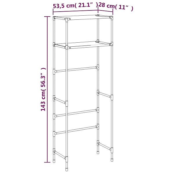 plaukts tualetes podam, 2 plaukti, melns, 53,5x28x143 cm