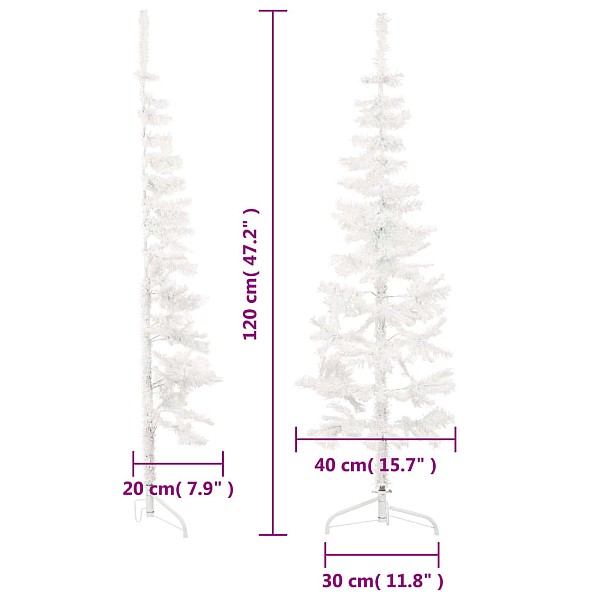 mākslīgā Ziemassvētku egle ar statīvu, pusapaļa, balta, 120 cm