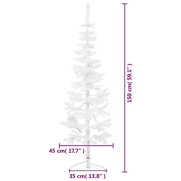 mākslīgā Ziemassvētku egle ar statīvu, pusapaļa, balta, 150 cm