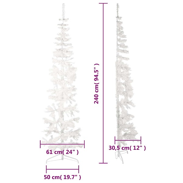 mākslīgā Ziemassvētku egle ar statīvu, pusapaļa, balta, 240 cm