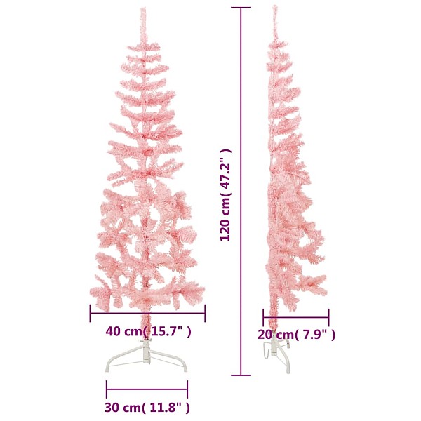 mākslīgā Ziemassvētku egle ar statīvu, pusapaļa, rozā, 120 cm