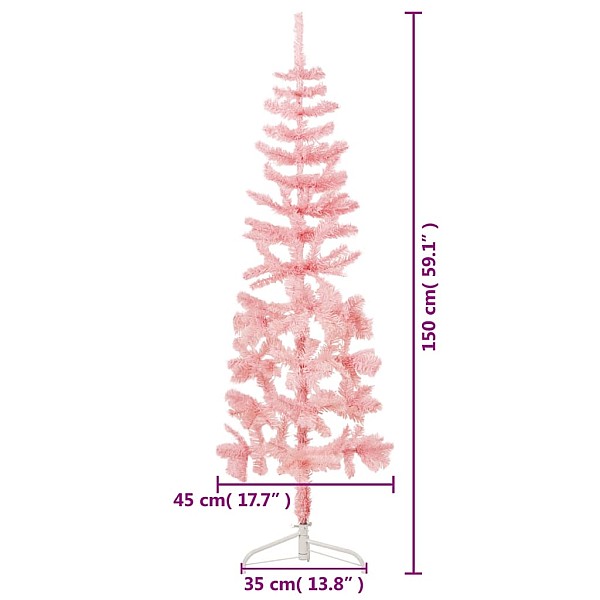 mākslīgā Ziemassvētku egle ar statīvu, pusapaļa, rozā, 150 cm