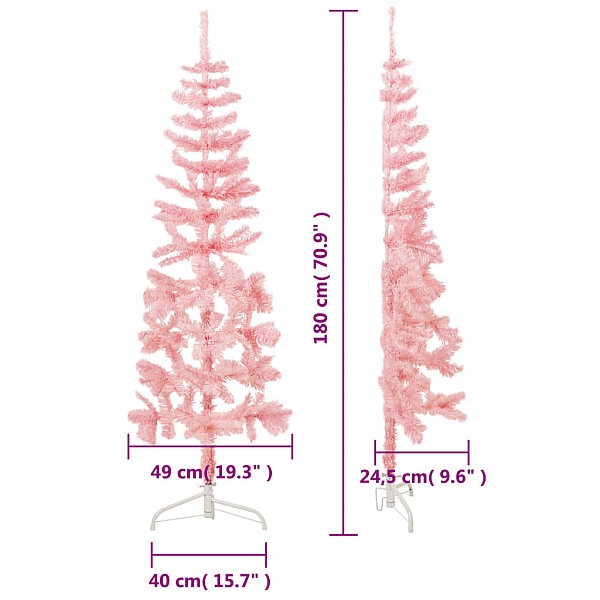 mākslīgā Ziemassvētku egle ar statīvu, pusapaļa, rozā, 180 cm