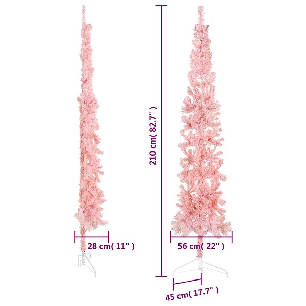 mākslīgā Ziemassvētku egle ar statīvu, pusapaļa, rozā, 210 cm