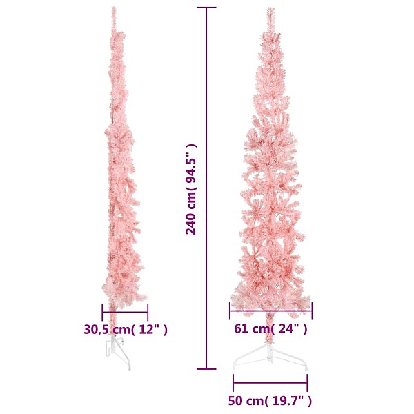 mākslīgā Ziemassvētku egle ar statīvu, pusapaļa, rozā, 240 cm