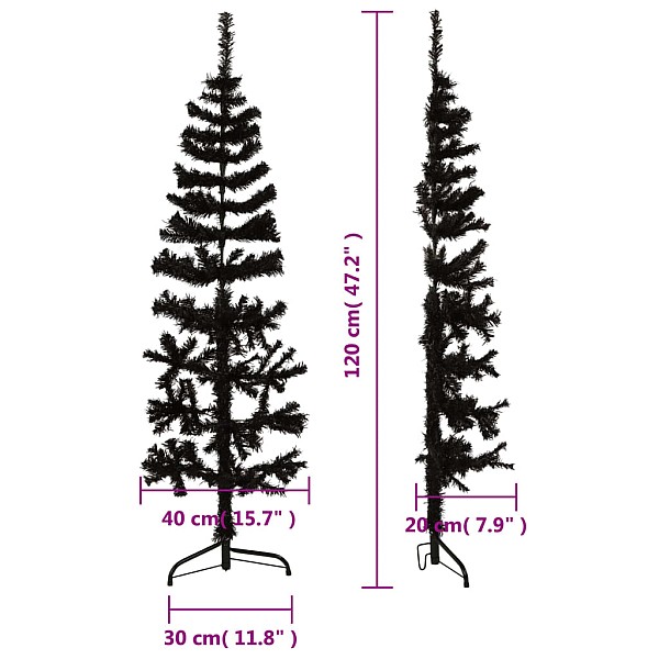 mākslīgā Ziemassvētku egle ar statīvu, pusapaļa, melna, 120 cm