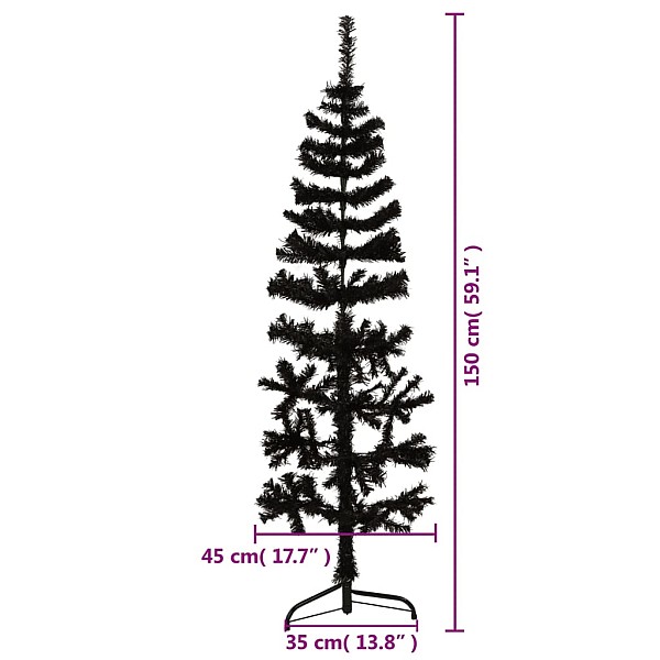 mākslīgā Ziemassvētku egle ar statīvu, pusapaļa, melna, 150 cm