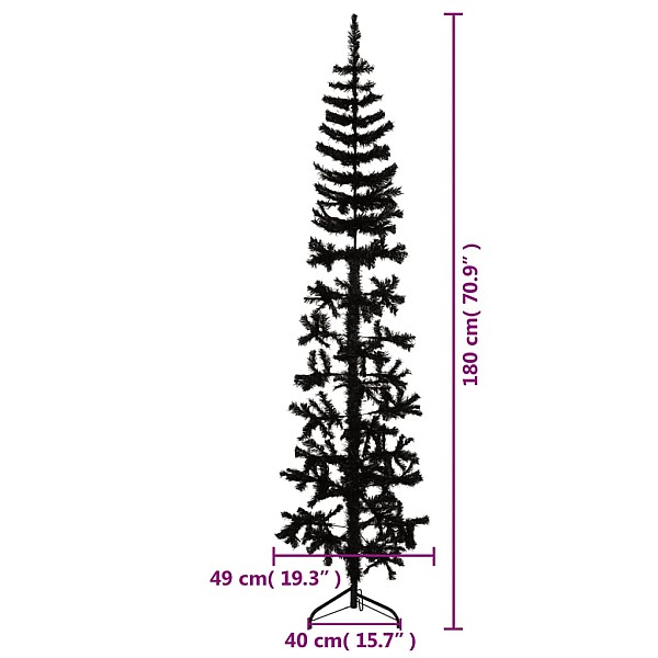 mākslīgā Ziemassvētku egle ar statīvu, pusapaļa, melna, 180 cm