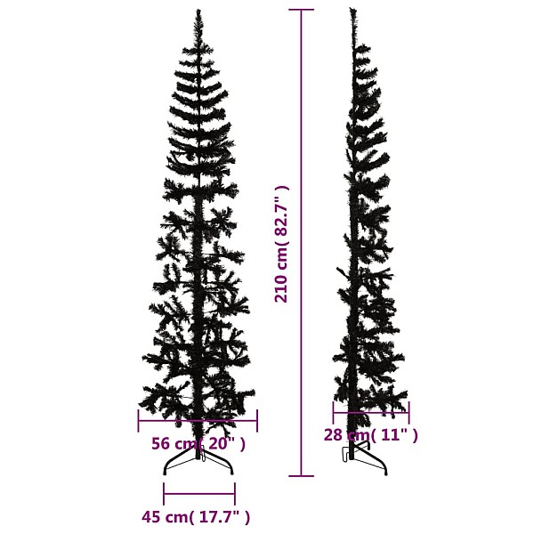 mākslīgā Ziemassvētku egle ar statīvu, pusapaļa, melna, 210 cm