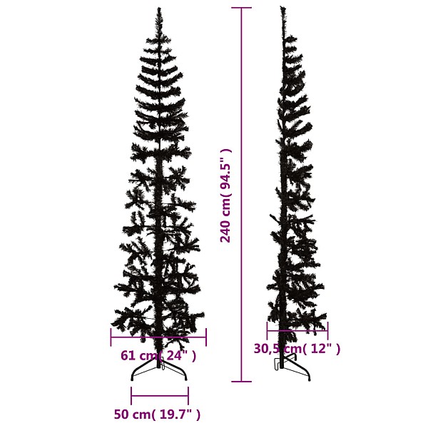 mākslīgā Ziemassvētku egle ar statīvu, pusapaļa, melna, 240 cm