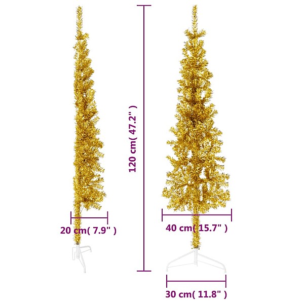 mākslīgā Ziemassvētku egle ar statīvu, pusapaļa, zelta, 120 cm