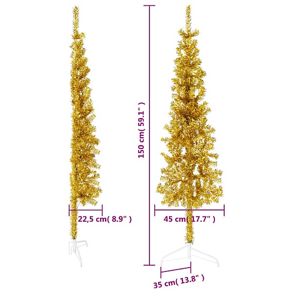 mākslīgā Ziemassvētku egle ar statīvu, pusapaļa, zelta, 150 cm