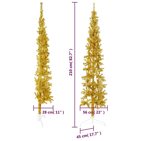 mākslīgā Ziemassvētku egle ar statīvu, pusapaļa, zelta, 210 cm