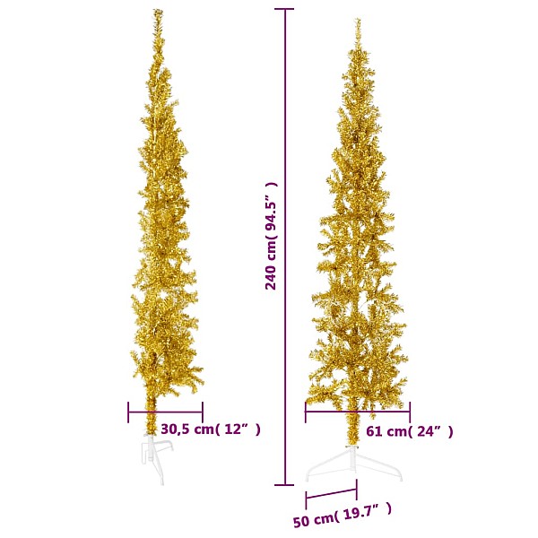 mākslīgā Ziemassvētku egle ar statīvu, pusapaļa, zelta, 240 cm