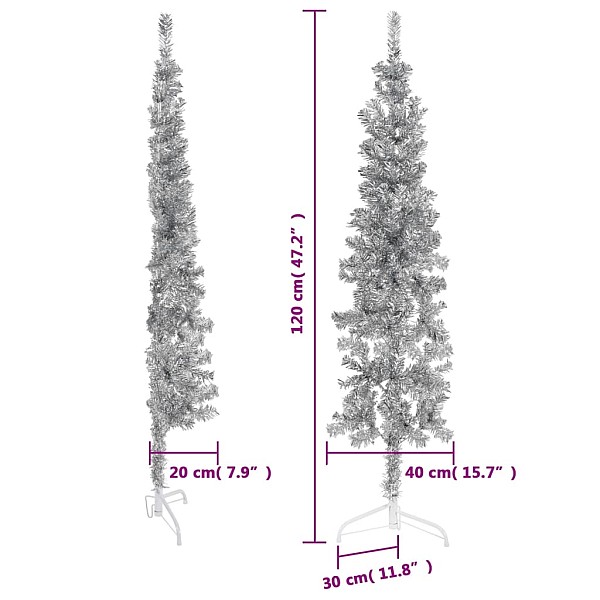 mākslīgā Ziemassvētku egle, statīvs, pusapaļa, sudraba, 120 cm