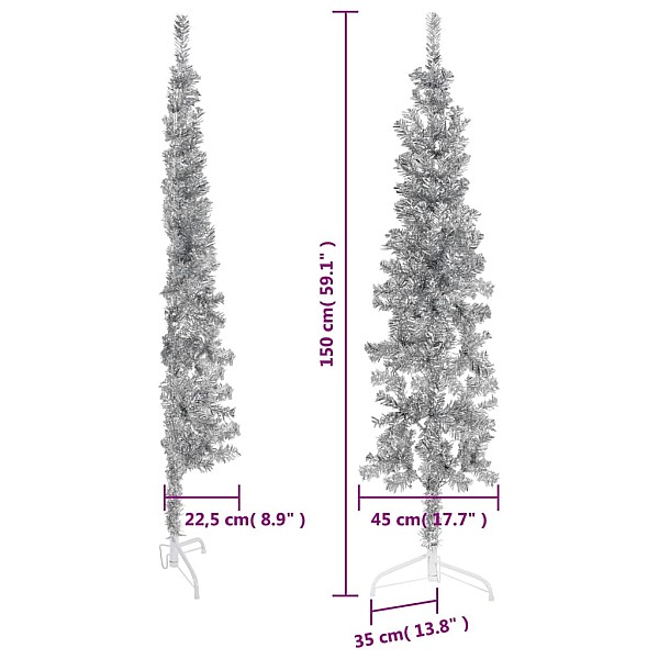 mākslīgā Ziemassvētku egle, statīvs, pusapaļa, sudraba, 150 cm