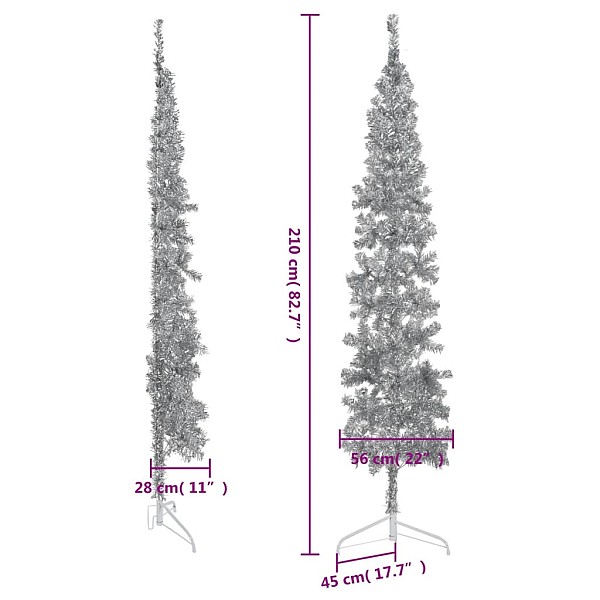 mākslīgā Ziemassvētku egle, statīvs, pusapaļa, sudraba, 210 cm