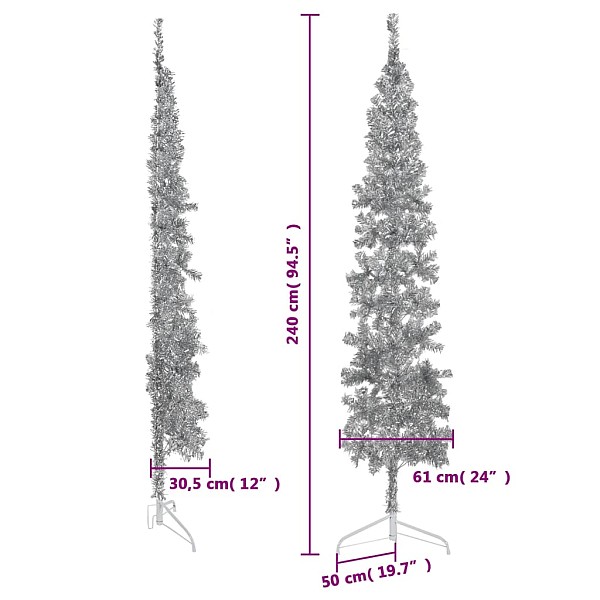 mākslīgā Ziemassvētku egle, statīvs, pusapaļa, sudraba, 240 cm