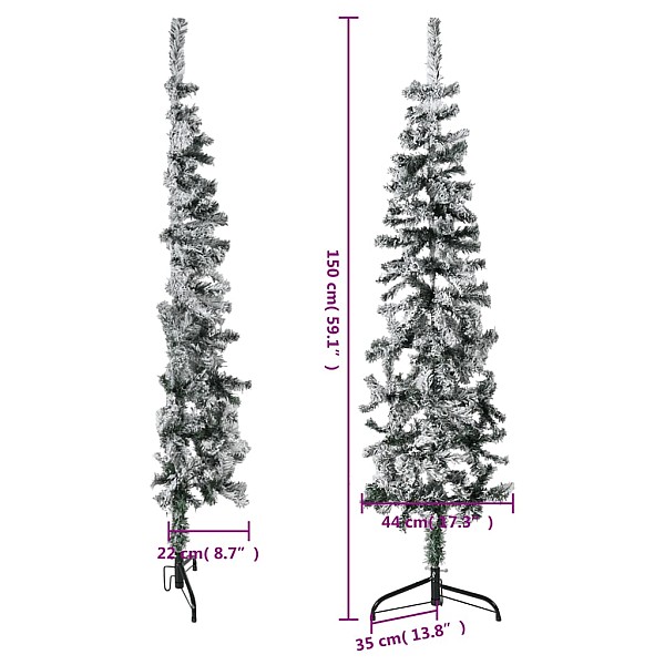 mākslīgā Ziemassvētku egle ar sniegu, šaura, pusapaļa, 150 cm