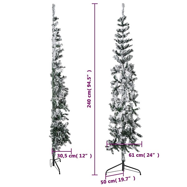 mākslīgā Ziemassvētku egle ar sniegu, šaura, pusapaļa, 240 cm