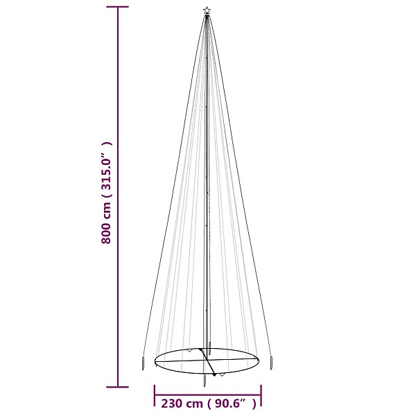 Ziemassvētku egle, 1134 krāsainas LED lampiņas, 230x800 cm