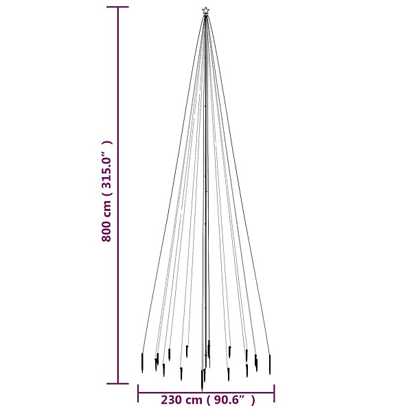 Ziemassvētku egle ar pīķi, 1134 krāsainas LED lampiņas, 800 cm