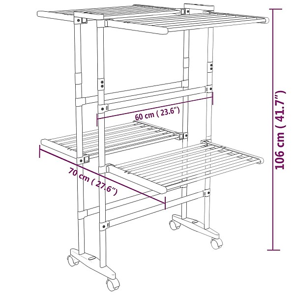 veļas žāvētājs ar riteņiem, 2 līmeņi, sudrabains, 60x70x106 cm